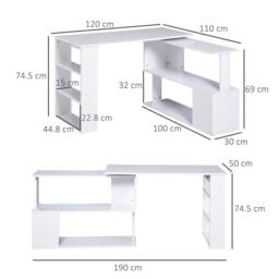 HOMCOM Corner Computer Desk with 360° Rotating Design & Bookshelf, White - Size: 120 cm - thumbnail 3