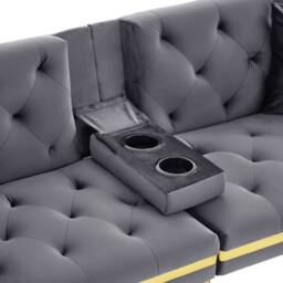 ModernLuxe Convertible 2-seater sofa bed with adjustable backrest & cup holders in Grey - thumbnail 9