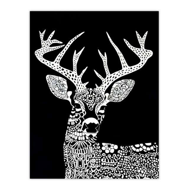 "Artery8 Deer Black White Tribal Pattern Stag Design Wall Art Print - Size: W24"" x H32""" - image 1