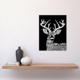 "Artery8 Deer Black White Tribal Pattern Stag Design Wall Art Print - Size: W24"" x H32""" - thumbnail 4