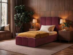 Solace+Co Enrica Upholstered Panel Bed Frame with Statement Headboard in Burgundy - Size: King - thumbnail 3