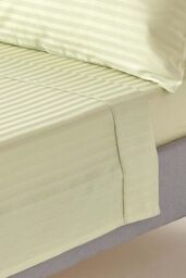 Homescapes Egyptian Cotton Satin Stripe Flat Sheet 330 Thread Count in Green - Size: Double Flat