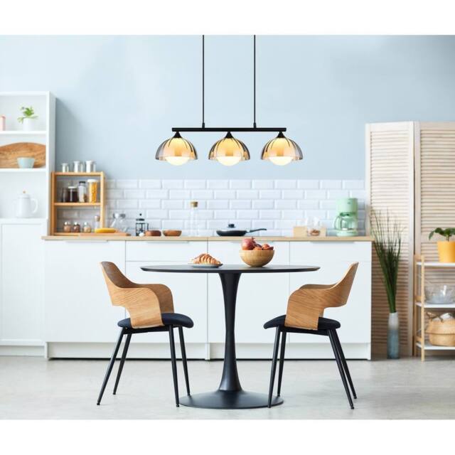 Netlighting Eva Bar Pendant Ceiling Light Matt Black Smoke Glass Shade 3x G9 - image 1