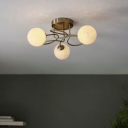 Loops Antique Brass Semi Flush Ceiling Light & Confetti Glass Shades - Multi Arm Lamp in Clear - thumbnail 4