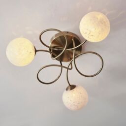 Loops Antique Brass Semi Flush Ceiling Light & Confetti Glass Shades - Multi Arm Lamp in Clear - thumbnail 5