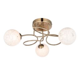 Loops Antique Brass Semi Flush Ceiling Light & Confetti Glass Shades - Multi Arm Lamp in Clear - thumbnail 1
