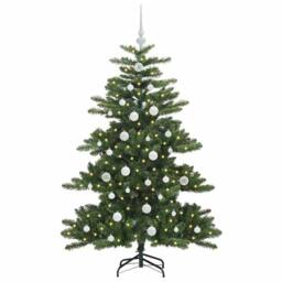 Berkfield Home Elegant Artificial Hinged Christmas Tree with 150 LEDs 150 cm PVC in Green - thumbnail 1