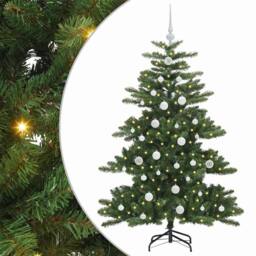 Berkfield Home Elegant Artificial Hinged Christmas Tree with 150 LEDs 150 cm PVC in Green - thumbnail 3