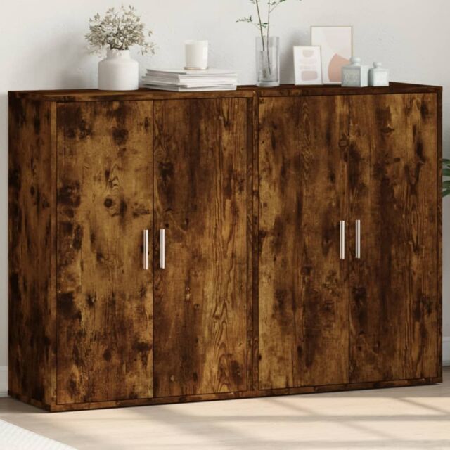 Berkfield Home Sideboards 2 pcs Smoked Oak 60x31x84 cm Engineered Wood in Brown - Size: 60 x 31 x 84 cm - image 1