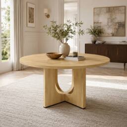 BTM 47in Farmhouse Round Dining Table 4-6 Seater Oak in Natural - thumbnail 3