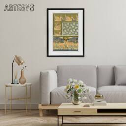 "Artery8 Swans Butterflies Deer Patterns Framed Canvas Wall Art Print Verneuil in Green - Size: W12"" x H16""" - thumbnail 3