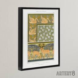 "Artery8 Swans Butterflies Deer Patterns Framed Canvas Wall Art Print Verneuil in Green - Size: W12"" x H16""" - thumbnail 2