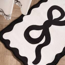 OHS Bow Velvet Bath Mat Soft Absorbent Shower Rug in White - thumbnail 2