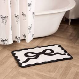 OHS Bow Velvet Bath Mat Soft Absorbent Shower Rug in White - thumbnail 1
