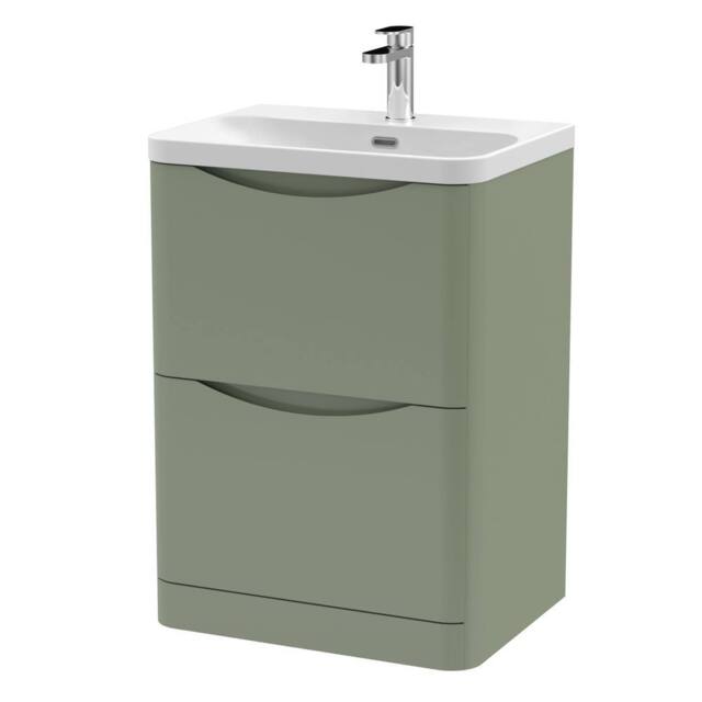 Balterley Bathroom Floor Standing 2 Drawer Vanity, Ceramic Basin, Green, 600mm in Green - image 1