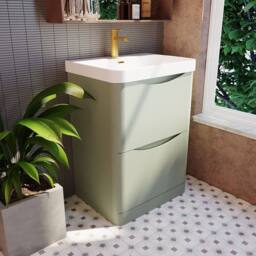 Balterley Bathroom Floor Standing 2 Drawer Vanity, Ceramic Basin, Green, 600mm in Green - thumbnail 4