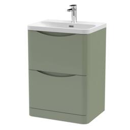 Balterley Bathroom Floor Standing 2 Drawer Vanity, Ceramic Basin, Green, 600mm in Green