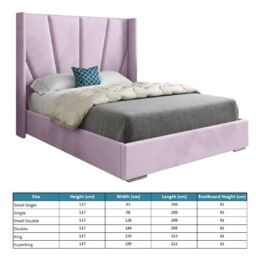 KDMD Cocoon Wide Curved Winged Upholstered Soft Velvet Designer Bed Frame in Pink - Size: Small Double - thumbnail 6