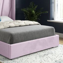 KDMD Cocoon Wide Curved Winged Upholstered Soft Velvet Designer Bed Frame in Pink - Size: Small Double - thumbnail 5