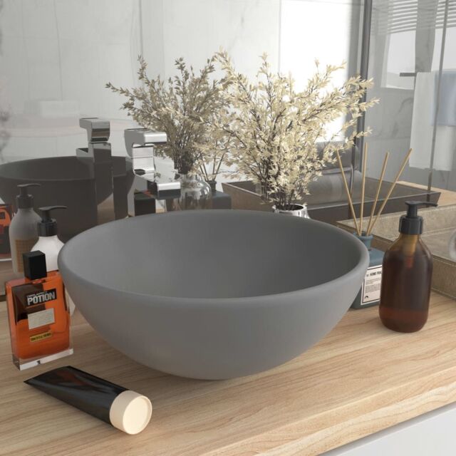 Berkfield Home Luxury Bathroom Basin Round Matt Light Grey 32.5x14 cm Ceramic - image 1