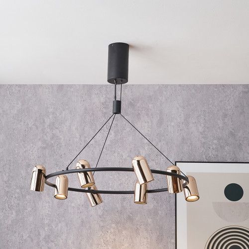 Ruma Black & Rose Gold Modern Chandelier Metal 8 Light LED Pendant Ceiling Light - image 1