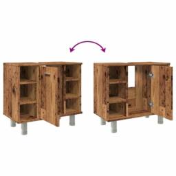 Berkfield Home Stylish Bathroom Cabinet Old Wood 60x32x53.5 cm Engineered Wood in Brown - thumbnail 9