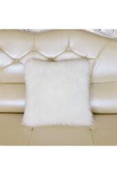 H&O Direct Square Fluffy Faux Fur Throw Pillow Cover in White - Size: Small Single - thumbnail 5