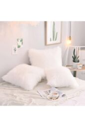 H&O Direct Square Fluffy Faux Fur Throw Pillow Cover in White - Size: Small Single - thumbnail 3