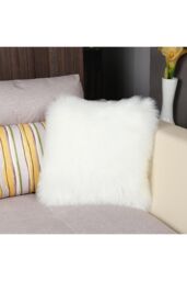 H&O Direct Square Fluffy Faux Fur Throw Pillow Cover in White - Size: Small Single - thumbnail 1