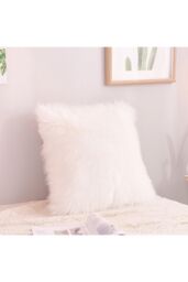 H&O Direct Square Fluffy Faux Fur Throw Pillow Cover in White - Size: Small Single - thumbnail 6