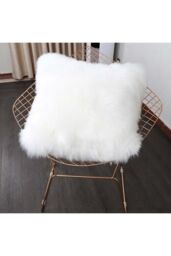 H&O Direct Square Fluffy Faux Fur Throw Pillow Cover in White - Size: Small Single - thumbnail 2