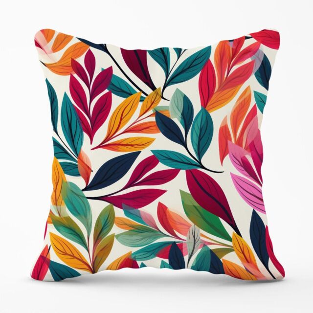 Warren Reed - Designer Bright Leaves Pattern Outdoor Cushion in Orange - Size: 60 cm x 60 cm - image 1