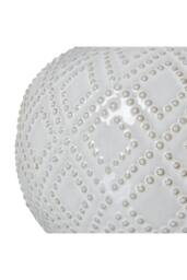 KDMD Squat White Beaded Ceramic Lamp with Linen Shade - Coastal Boho Decor - thumbnail 3