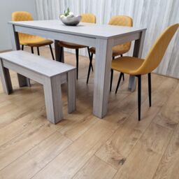 KOSY KOALA Mid Grey Dining Table with 4 Diamond Stitched Mustard Chairs & 1 Bench - thumbnail 3