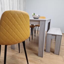 KOSY KOALA Mid Grey Dining Table with 4 Diamond Stitched Mustard Chairs & 1 Bench - thumbnail 4