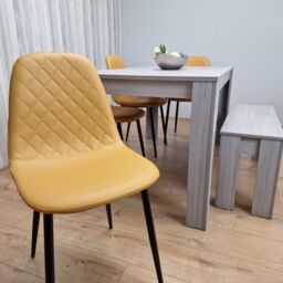 KOSY KOALA Mid Grey Dining Table with 4 Diamond Stitched Mustard Chairs & 1 Bench - thumbnail 5