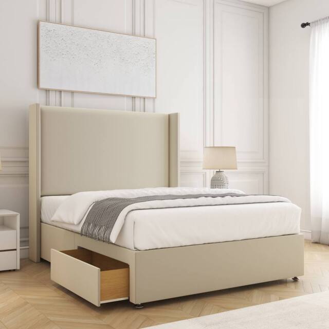 "BSSPOKE Austin Divan Bed Plush 54"" Headboard 2Drawers Footend & No Mattress in Cream - Size: Double" - image 1