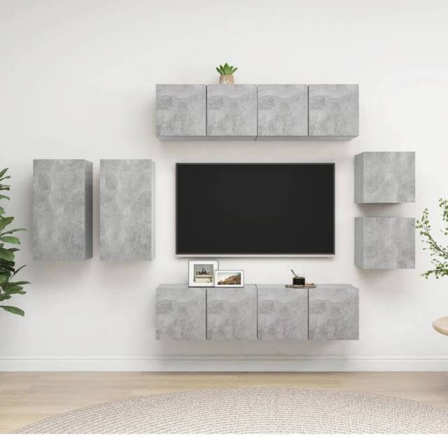 Berkfield Home 8 Piece TV Cabinet Set Concrete Grey Engineered Wood - image 1