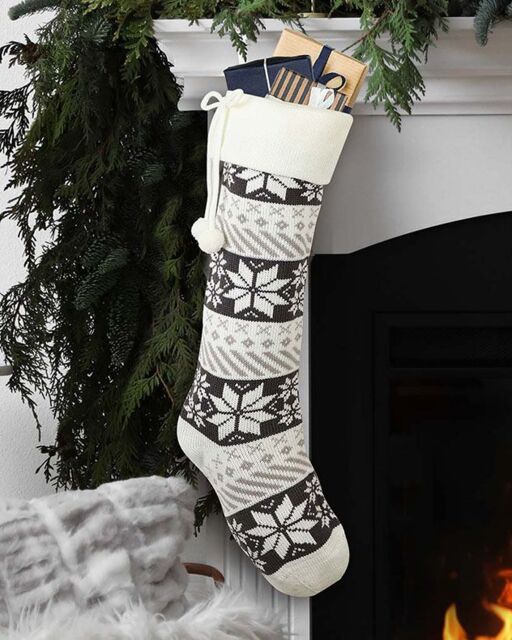 Dibor Set of 4 Grey & White Fair Isle Snowflake Xmas Gift Christmas Stocking - Size: 4 Pack - image 1
