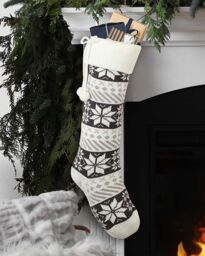 Dibor Set of 4 Grey & White Fair Isle Snowflake Xmas Gift Christmas Stocking - Size: 4 Pack - thumbnail 1