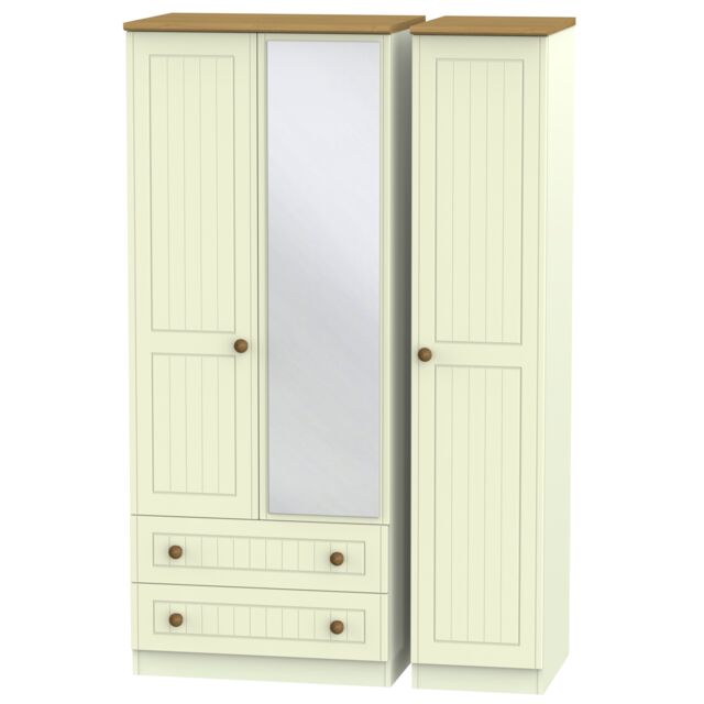 Ready Assembled 2 U Lancaster Triple 2 Drawer Mirrored Wardrobe (Ready Assembled) in Cream