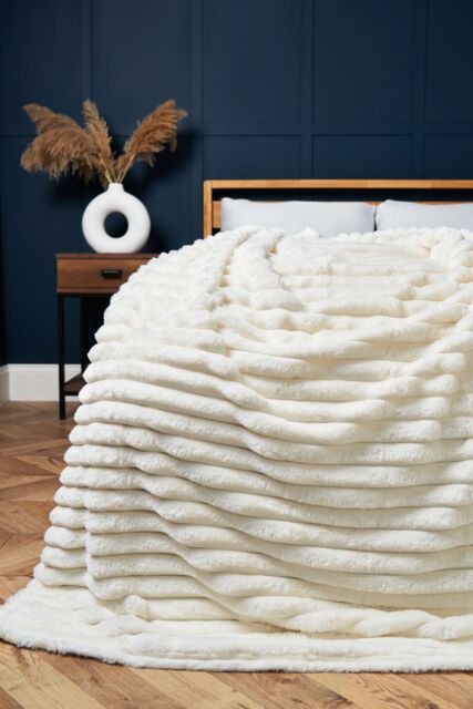 BHS Jumbo Cord Throw with Plain Velvet Backing in Cream - Size: 127 cm x 152 cm - image 1