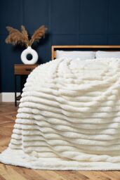 BHS Jumbo Cord Throw with Plain Velvet Backing in Cream - Size: 127 cm x 152 cm