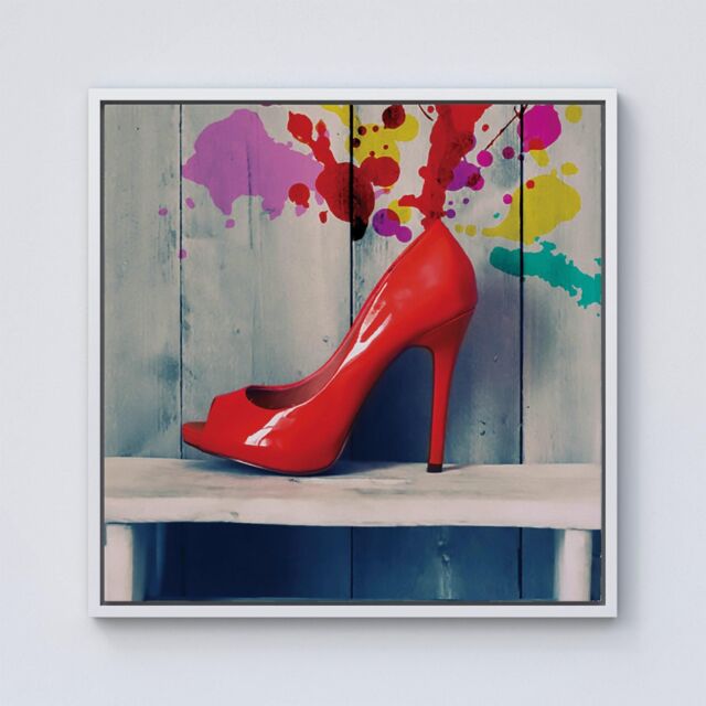 Warren Reed - Designer Retro Red Shoes Framed Canvas in Off-White - Size: w10 inch x h10 inch - image 1