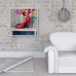Warren Reed - Designer Retro Red Shoes Framed Canvas in Off-White - Size: w10 inch x h10 inch - thumbnail 2