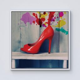 Warren Reed - Designer Retro Red Shoes Framed Canvas in Off-White - Size: w10 inch x h10 inch - thumbnail 1