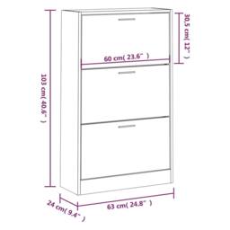 Berkfield Home Shoe Cabinet White 63x24x103 cm Engineered Wood - Size: 63 x 24 x 103 cm - thumbnail 8