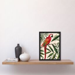 Artery8 Scarlet Macaw Parrot on Tropical Tree Branch Framed Wall Art in Green - Size: A4 - thumbnail 4