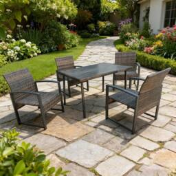 FURNITURE ONE 4 Seater Patio Dining Set with 120*84*72 CM Rectangular Table in Brown - Size: 4 Person - thumbnail 1