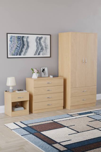 HD Designs Riano 3 Piece Bedroom Set with 4 Drawer Chest & Wardrobe in Brown - image 1